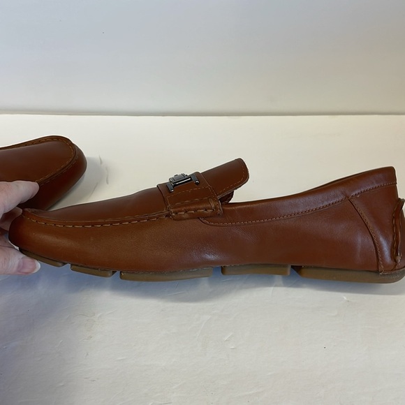 Calvin Klein Magnus Brown Leather Driving Loafers with Metallic Detail - Picture 8 of 12